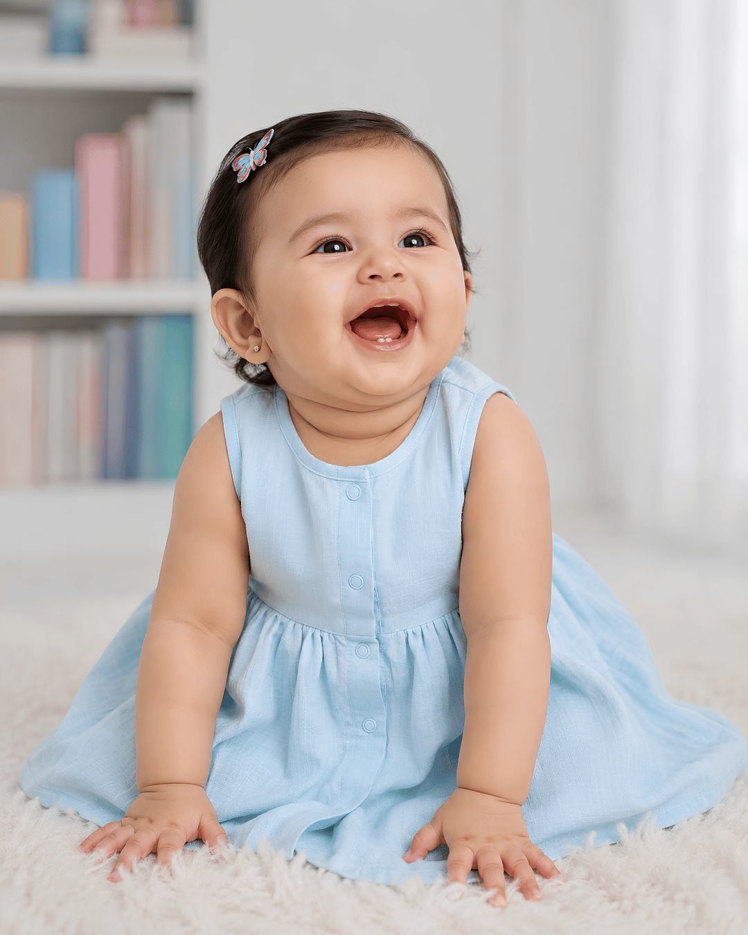 Premium Blue Muslin Sleeveless Frock – 100% Organic Cotton Baby Dress
