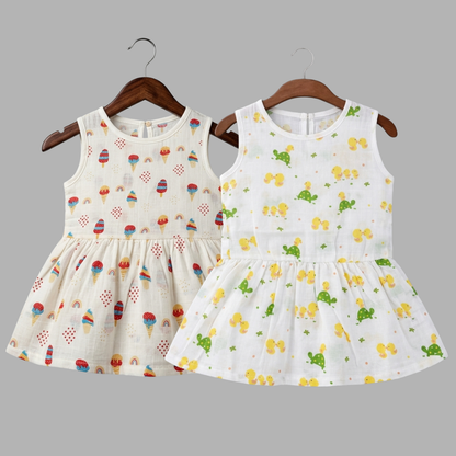 Everyday Cotton Frocks for Little Girls (Set of 2)