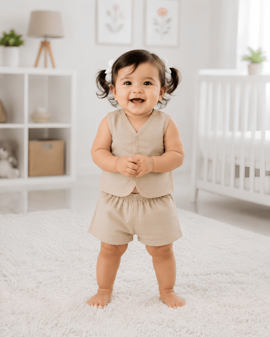 Soft Cotton Baby Apricot Colour Jhabla & Shorts Set