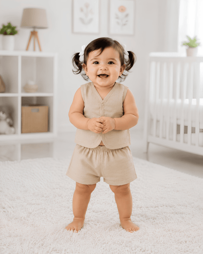 Soft Cotton Baby Apricot Colour Jhabla & Shorts Set