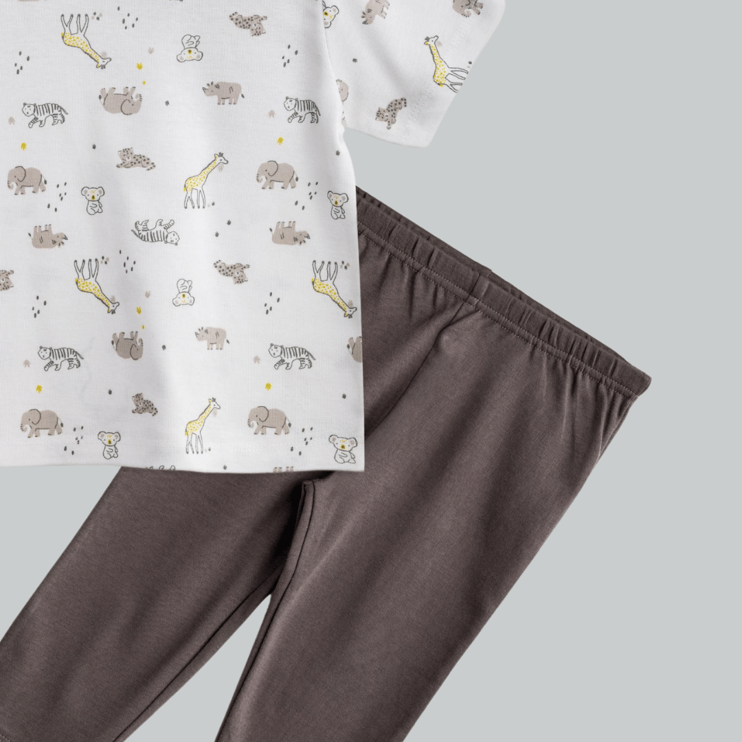 Unisex Pajama set White & Grey Soft & Breathable 100% Cotton