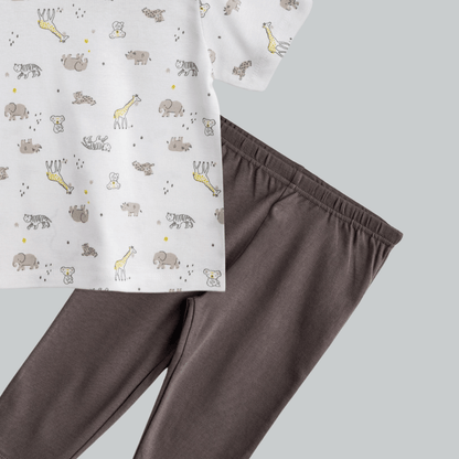 Unisex Pajama set White & Grey Soft & Breathable 100% Cotton