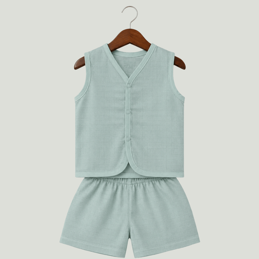 Soft Cotton Baby Mint Colour Jhabla & Shorts Set