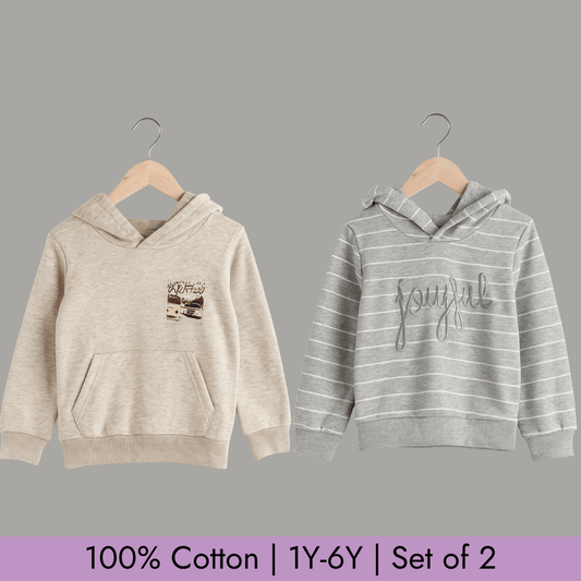 Full Sleeve Hoodie Set of 2 for Kids 100% Cotton