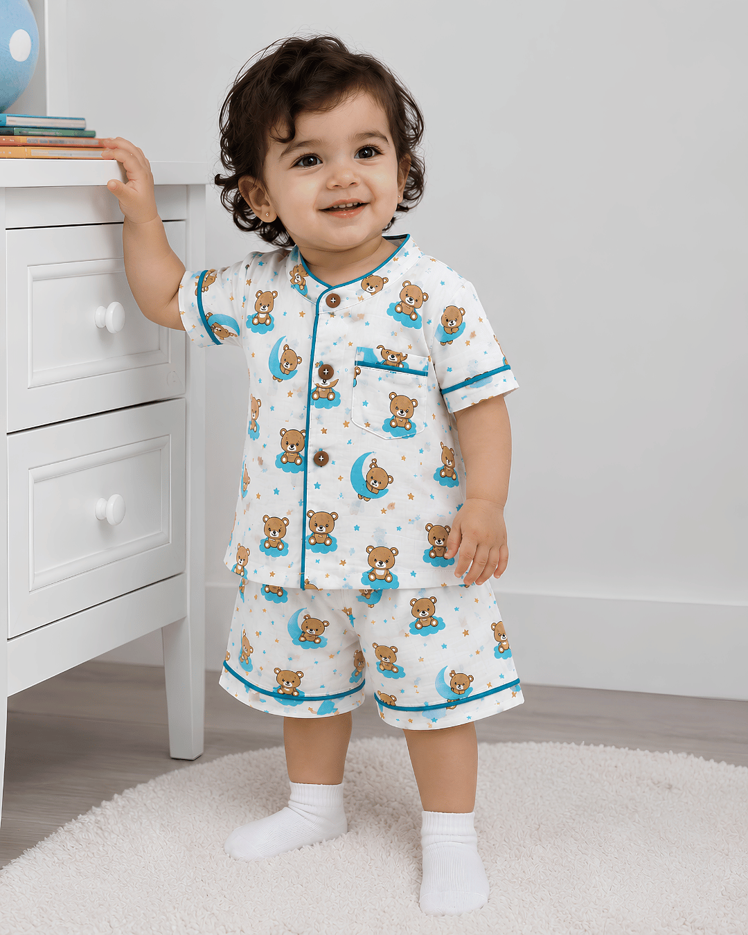Todlerry 100% Cotton Kids Night Suit Set | Shirt & Shorts (4 Prints)