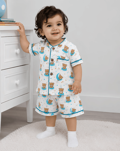 Todlerry 100% Cotton Kids Night Suit Set | Shirt & Shorts (4 Prints)