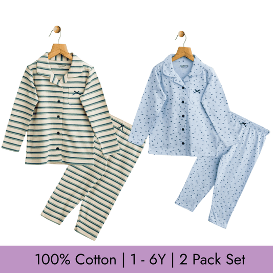 Todlerry Girl's Night Suit | Set of 2 | Soft & Breathable | 100% Cotton