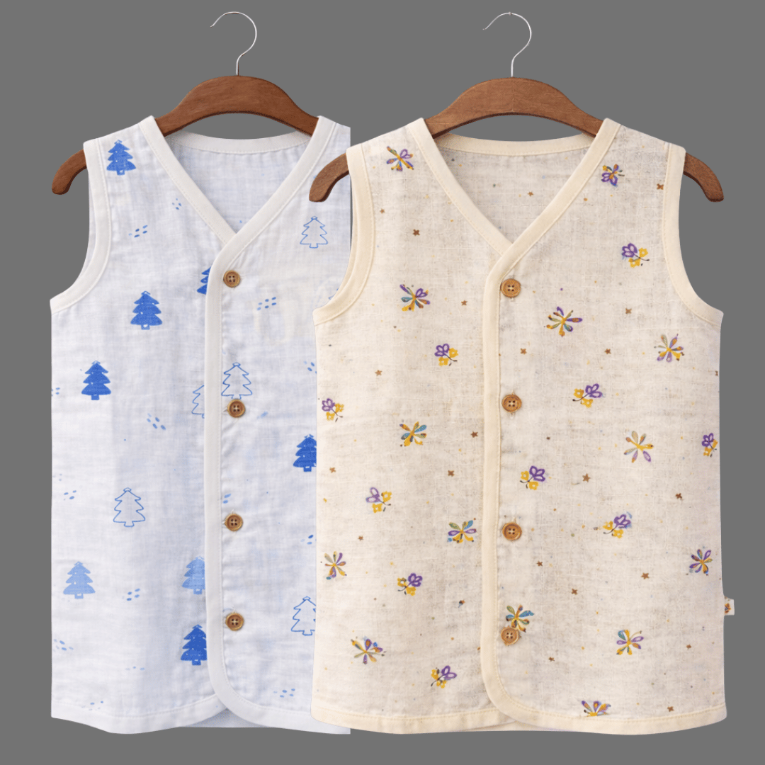 Unisex Soft Cotton Sleeveless Jhabla for Babies Combo sets