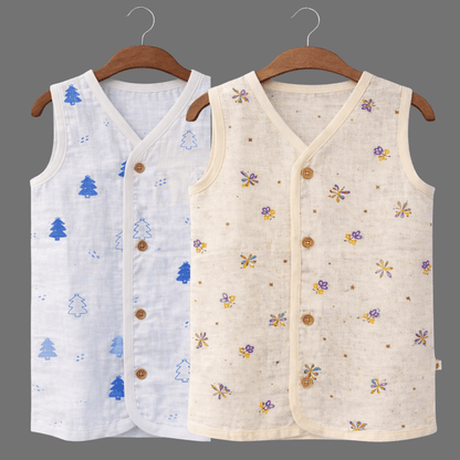 Unisex Soft Cotton Sleeveless Jhabla for Babies Combo sets