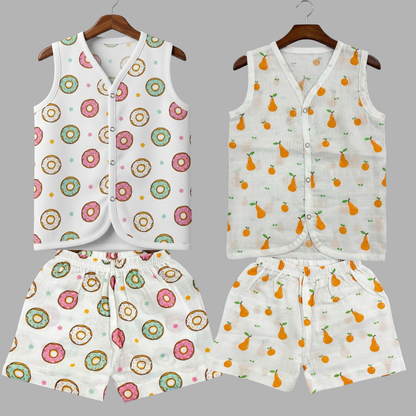 Summer Cotton Snap Up Jhabla & Shorts Set (Set of 2)