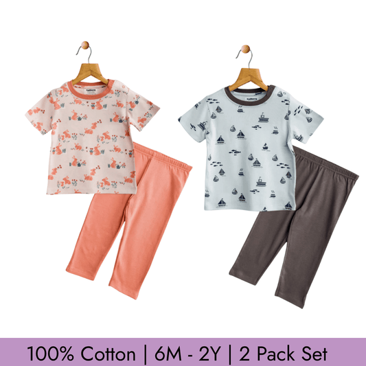 Todlerry Unisex Pajama set | Set of 2 | Soft & Breathable | 100% Cotton