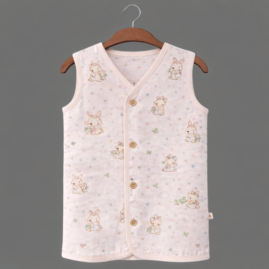 Unisex Soft Cotton Sleeveless Pink Bunny Jhabla for Babies