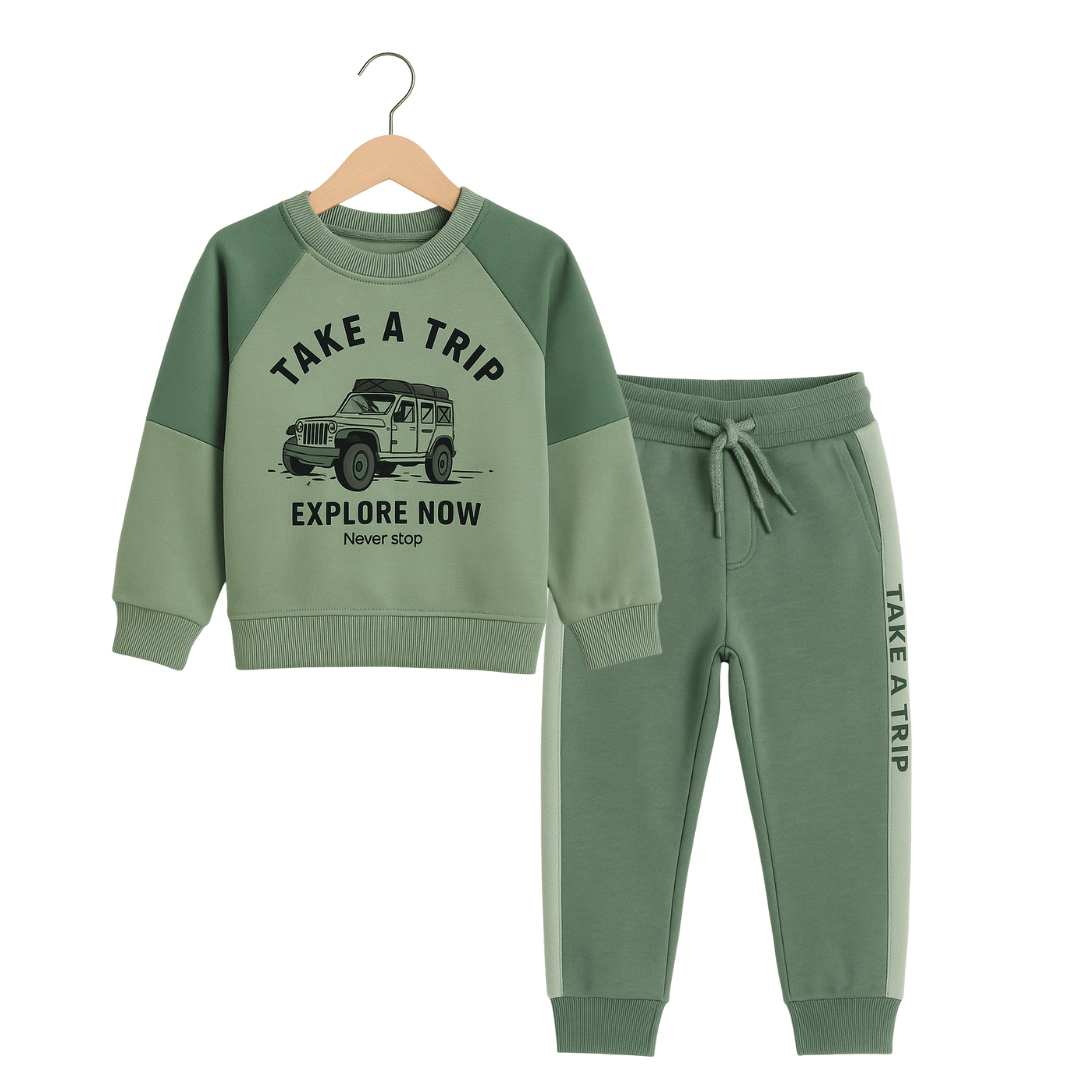 Unisex Green Full Sleeve Sweat Tee with matching Sweat pants for Kids 100% Cotton