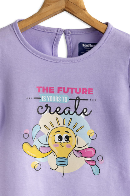 Todlerry Girls Cotton T-Shirt | lavender Bulb Print | Soft & Breathable | 100% Cotton