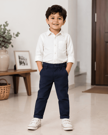 Boys Pure Cotton Chinos (Navy & Khaki) | Stretch Pants