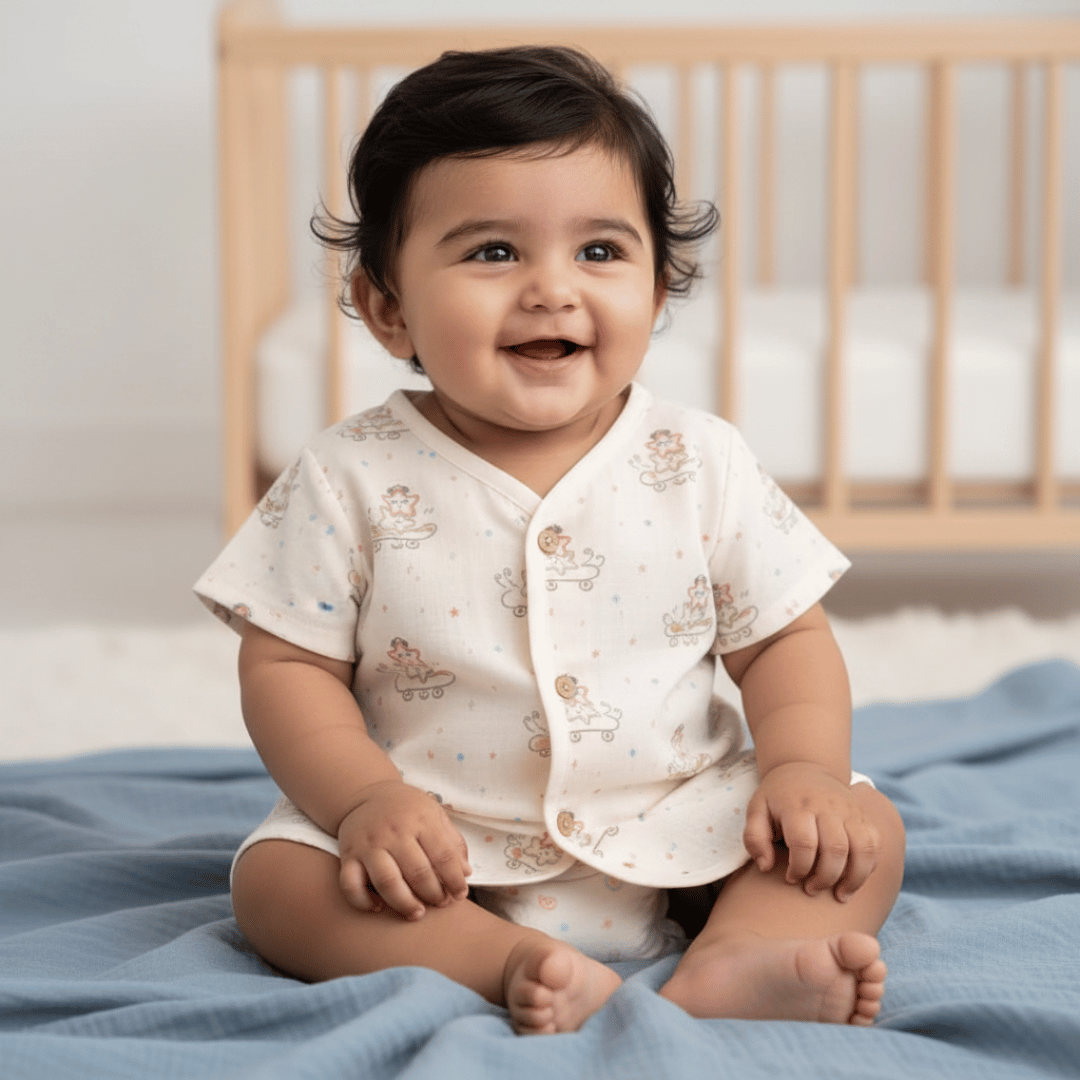 Unisex Comfy Cotton Jhabla With Soft Short Sleeve Button-Up