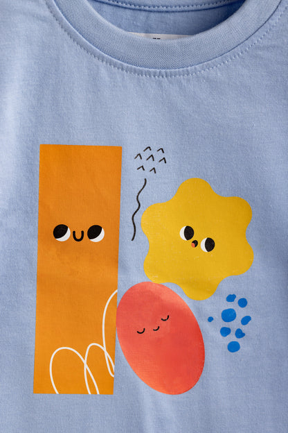 Boys Cotton T-Shirt Light Blue Geometric Print Soft & Breathable 100% Cotton