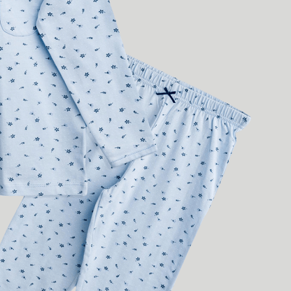 Todlerry Girls Night Suit | Blue Bow print | Soft & Breathable | 100% Cotton