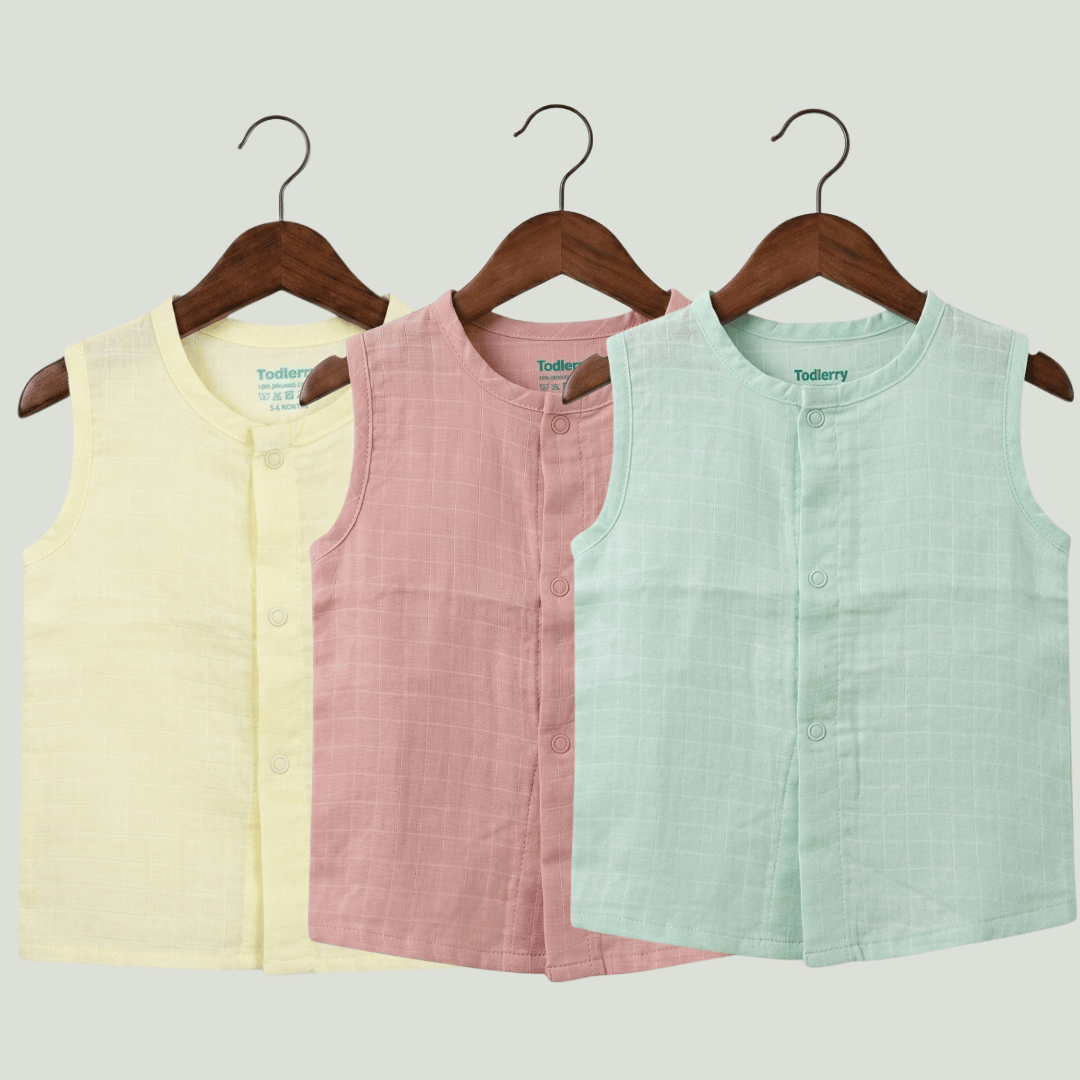 Premium Muslin Sleeveless Jabla for Babies (Pack of 3) – 100% Organic Cotton Infant Vest
