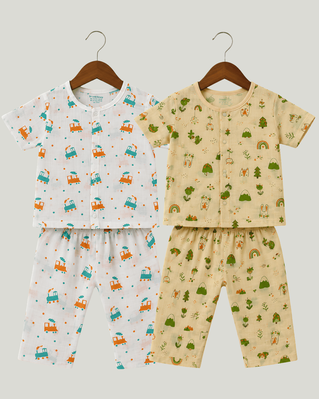 Cotton Kids Nightsuits - Pack of 2 Short Sleeve Sets for Boys & Girls