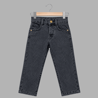 Kids Premium Stretch Straight-Fit Plain Black Denim Jeans
