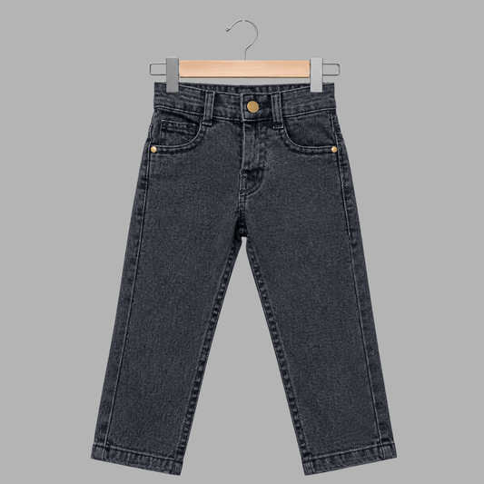 Kids Premium Stretch Straight-Fit Plain Black Denim Jeans