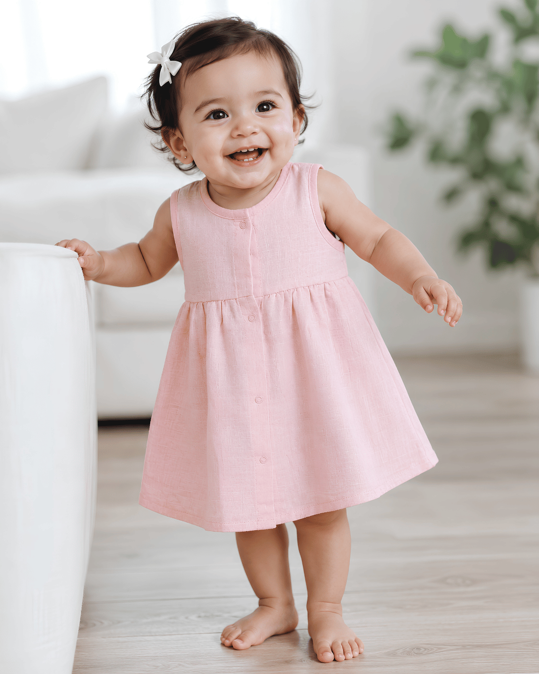 Premium Pink Muslin Sleeveless Frock – 100% Organic Cotton Baby Dress