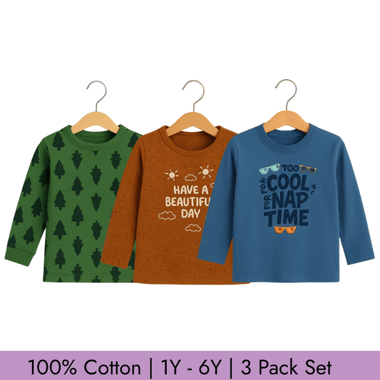 Todlerry Boys Cotton T-Shirt | Pack of 3 |Soft & Breathable | 100% Cotton