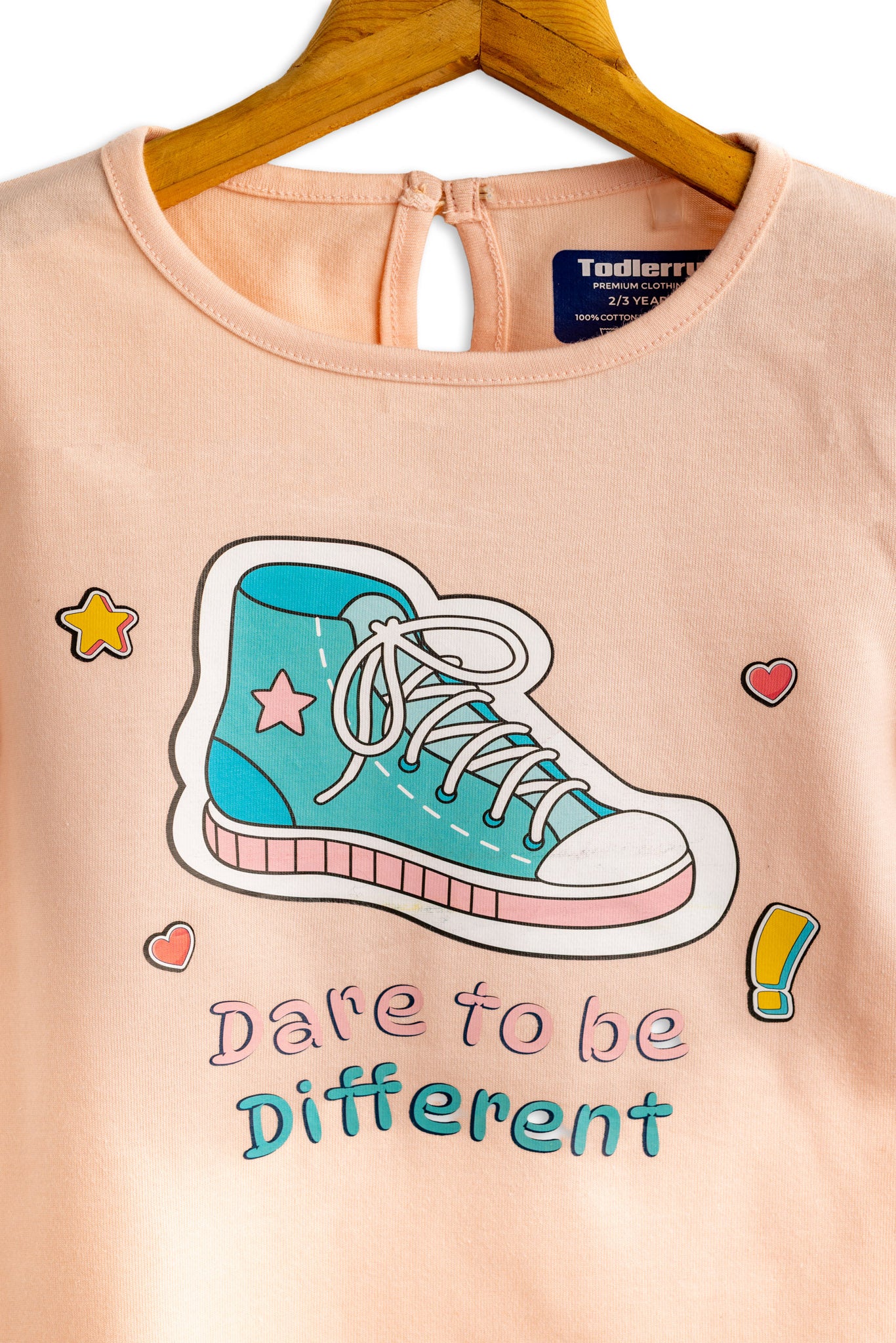 Girls Cotton T-Shirt Peach Shoe Print Soft & Breathable 100% Cotton