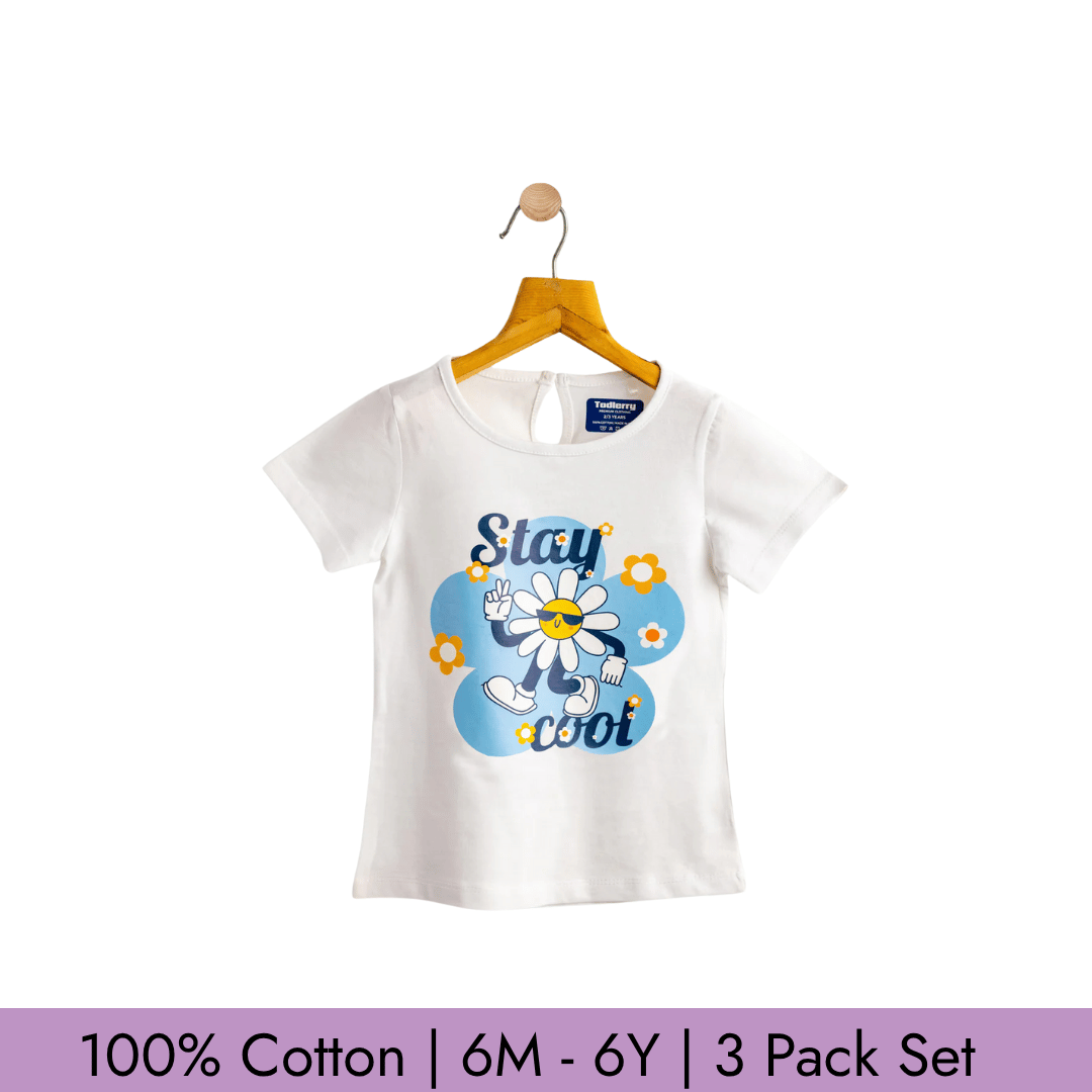 Todlerry Girls T-shirts | Pack of 3 |Soft & Breathable | 100% Cotton
