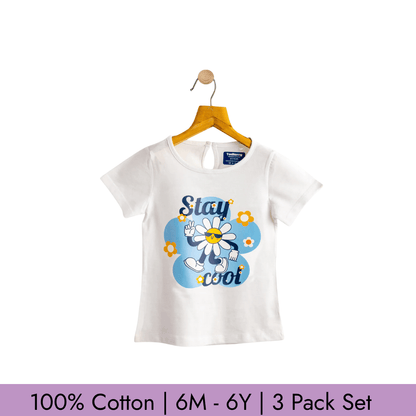 Todlerry Girls T-shirts | Pack of 3 |Soft & Breathable | 100% Cotton