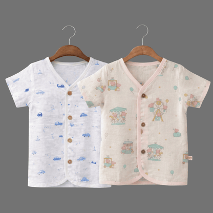 Unisex Comfy Cotton Set of 2 Jhabla With Soft Short Sleeve Button-Up