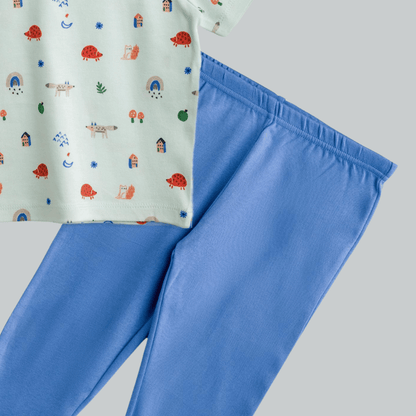 Unisex Pajama set Blue & Light green Soft & Breathable 100% Cotton