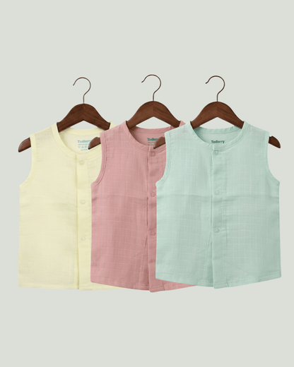 Premium Muslin Sleeveless Jabla for Babies (Pack of 3) – 100% Organic Cotton Infant Vest