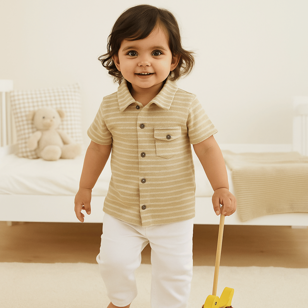 Boys Shirt Grey Strips Soft & Breathable 100% Cotton