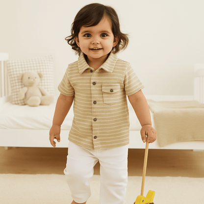 Boys Shirt Grey Strips Soft & Breathable 100% Cotton