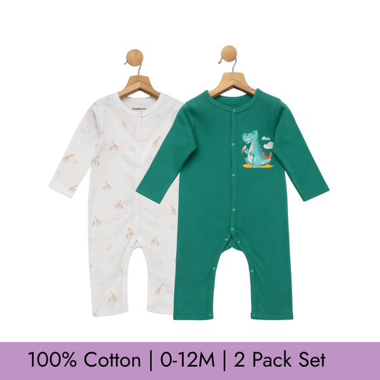 Todlerry Unisex Baby Rompers | Set of 2 | 100% Cotton