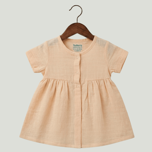Premium Apricot Muslin Half Sleeve Frock – 100% Organic Cotton Baby Dress