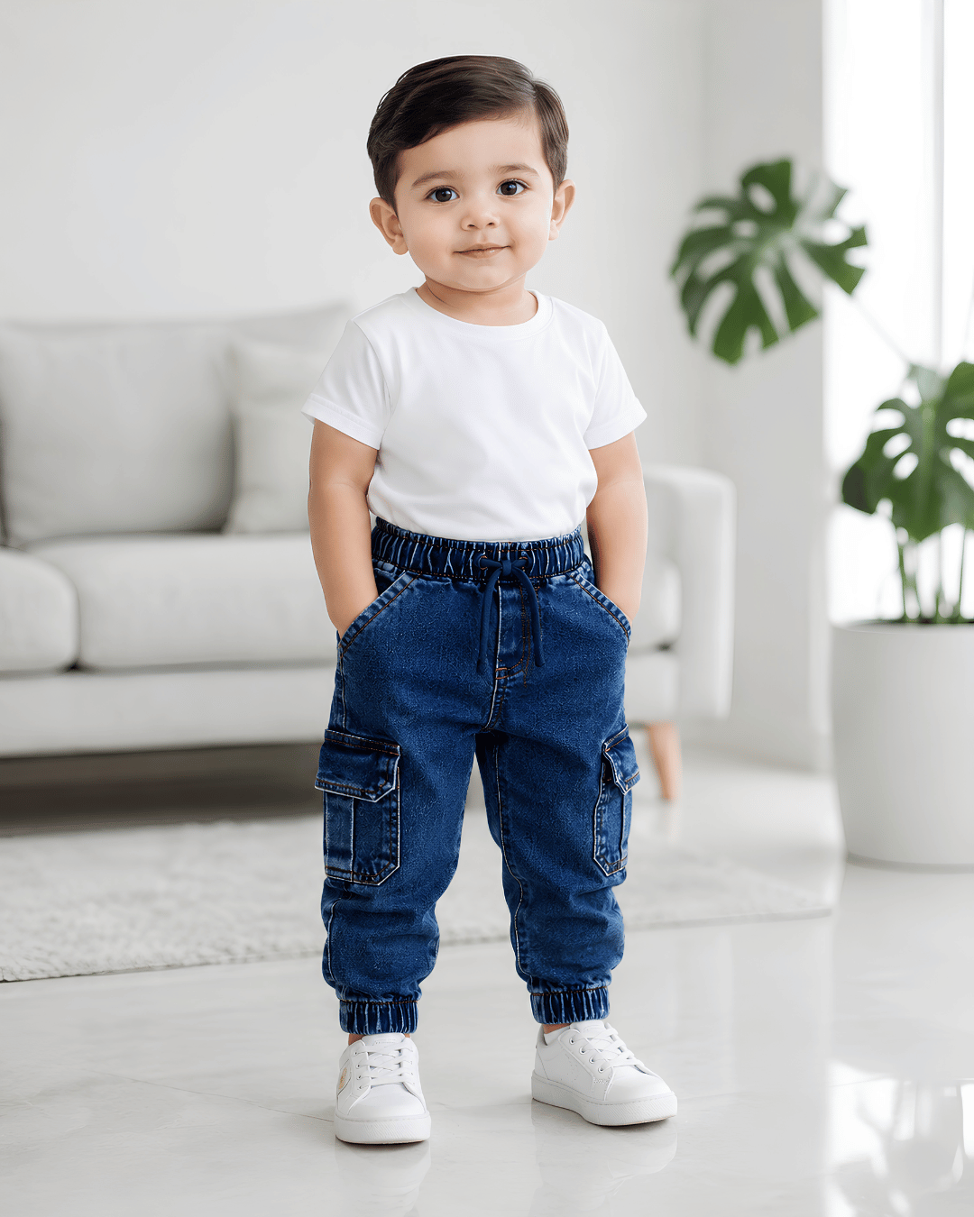 Classic Comfort Fit Kids Blue Denim Joggers