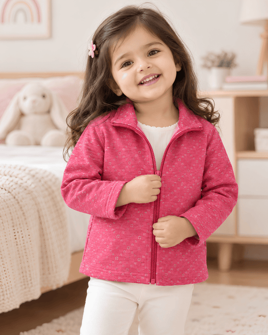 Todlerry Baby Girls Printed Fleece High-Neck Jacket