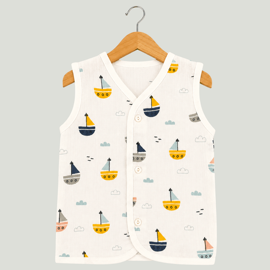 Unisex Soft Cotton Sleeveless Little Mariner Boats Jhabla