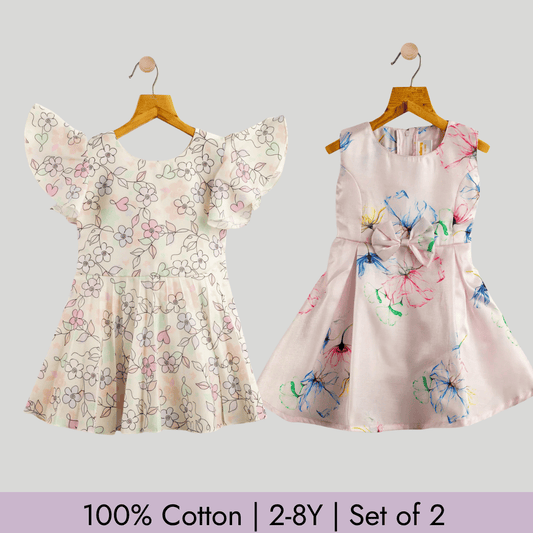 Todlerry Girls Frock | Pack of 2 |Soft & Breathable | 100% Cotton