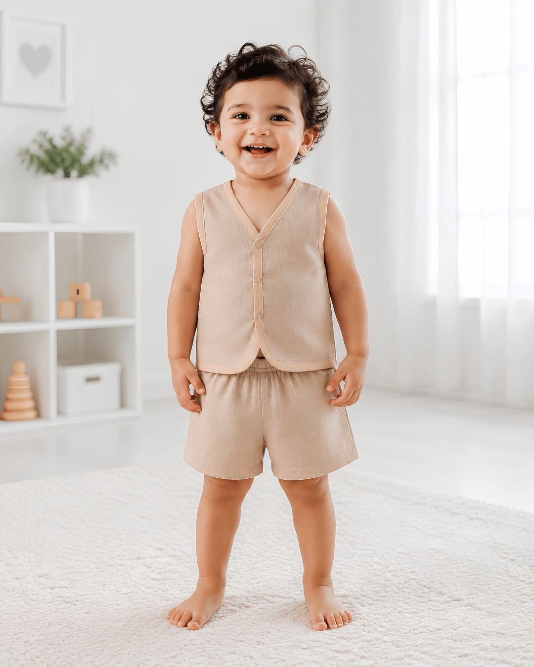 Soft Cotton Baby Apricot Colour Jhabla & Shorts Set