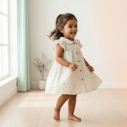 Cotton Mini Bloom Collar Neck Frock