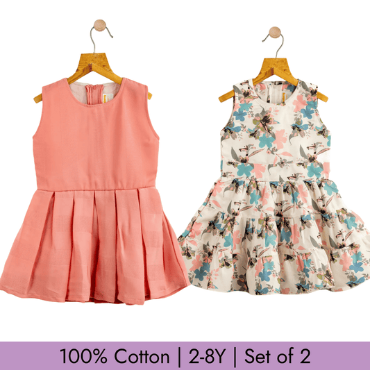 Todlerry Girls Frock | Pack of 2 |Soft & Breathable | 100% Cotton