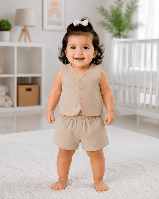 Soft Cotton Baby Apricot Colour Jhabla & Shorts Set