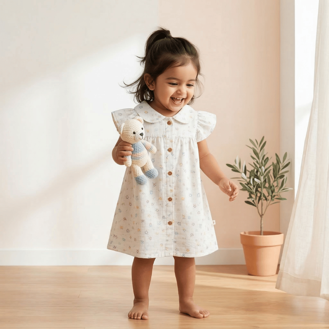 Cotton Mini Bloom Collar Neck Frock