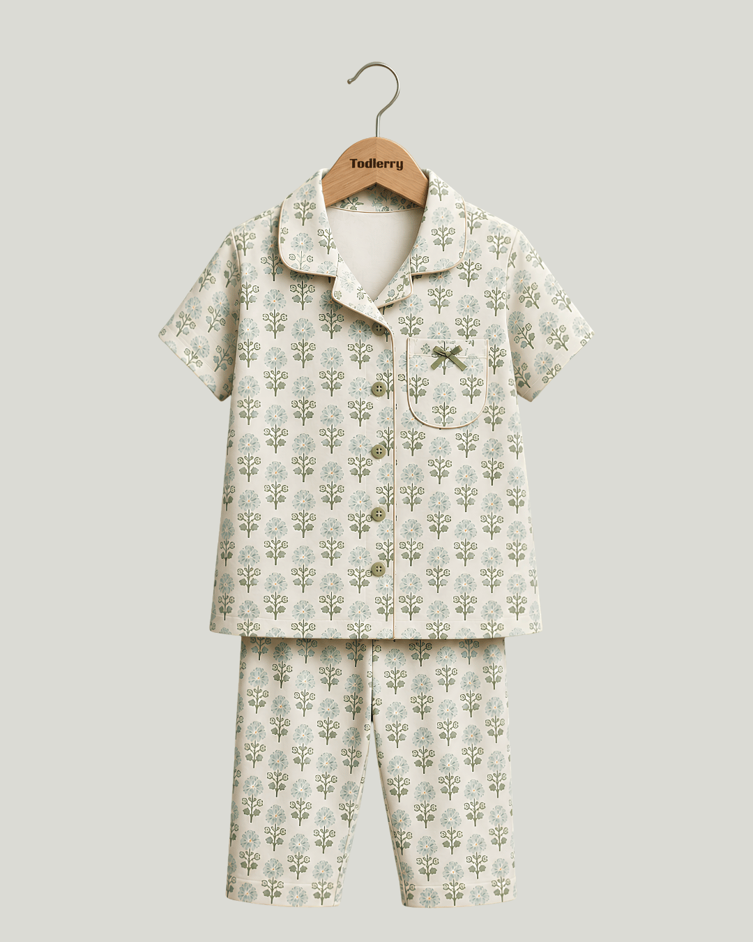 Todlerry Kids Cotton Floral Nightsuit Set – Short Sleeve Shirt and Pyjama Sleepwear
