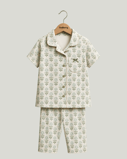 Todlerry Kids Cotton Floral Nightsuit Set – Short Sleeve Shirt and Pyjama Sleepwear