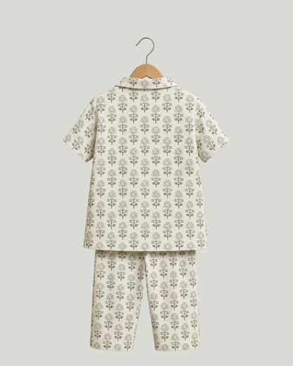Todlerry Kids Cotton Floral Nightsuit Set – Short Sleeve Shirt and Pyjama Sleepwear